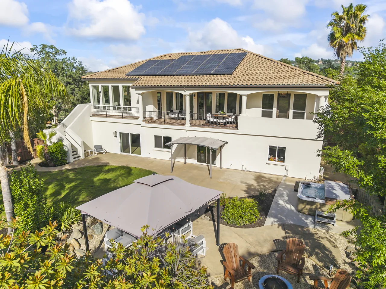 Drone aerial of luxury hillside home